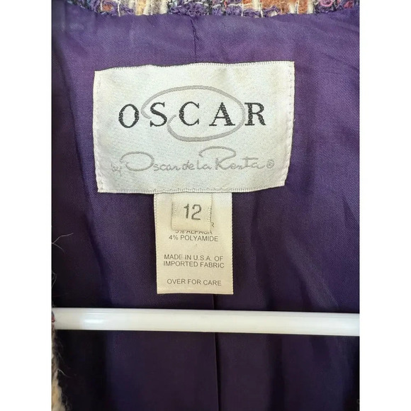 Vintage Oscar by Oscar de la‎ Renta Purple Plaid Tweed Wool/Alpaca Blazer 12 - Picture 5 of 11